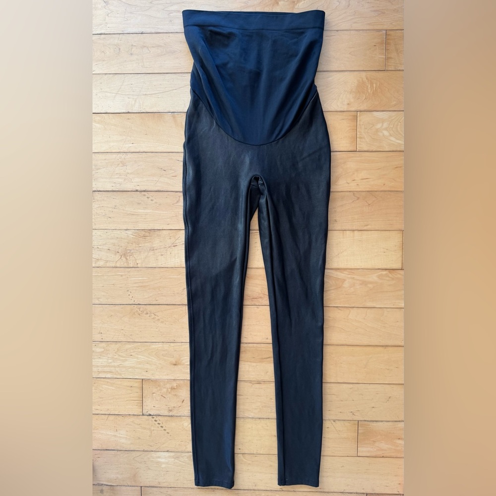 Spanx Mama faux leather black maternity leggings women’s size S‎